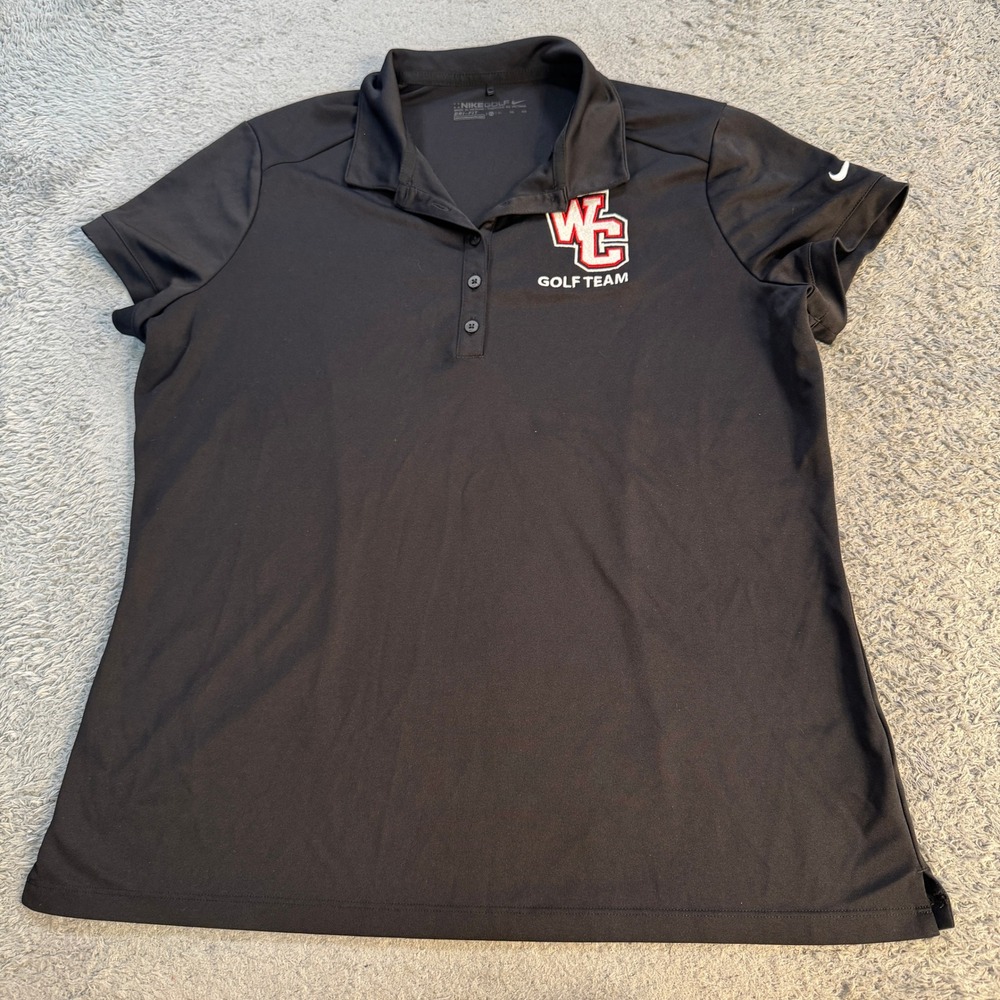 Nike Golf Dri Fit Polo Shirt Womens XL Black Short Sleeve WC Golf Team Pinhole